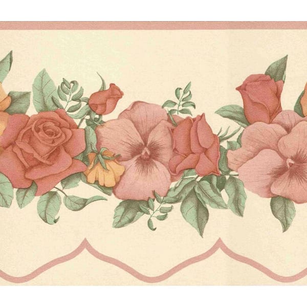Dundee Deco Falkirk Brin Flowers On Vine Pink, Orange, Green Wallpaper Border