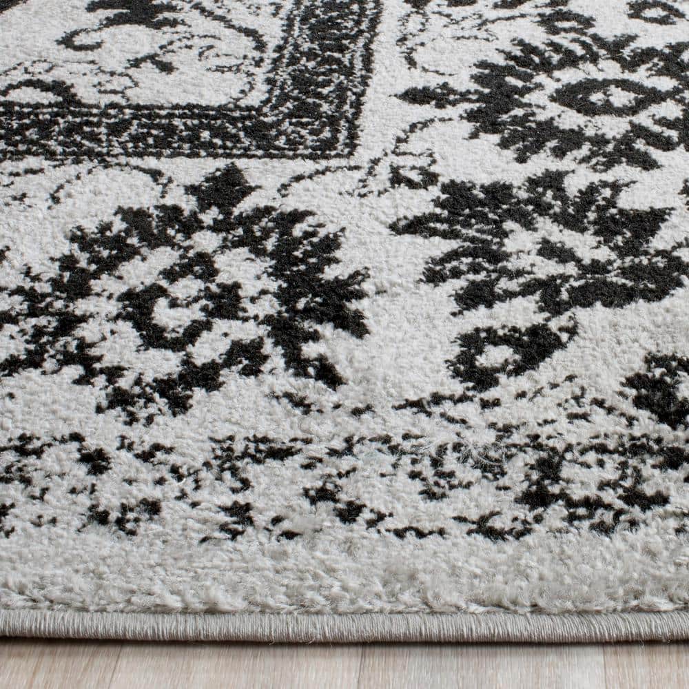 Grey and Black Hand-knotted Synthetic Runner Rug