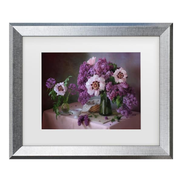 Trademark Fine Art Tatyana Skorokhod Still Life with Lilac and Peonies Matted Framed Photography Wall Art 19.5 in. x 23.5 in.