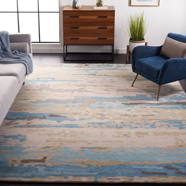 Soho 8 ft. x 10 ft. Beige/Blue Marble Area Rug