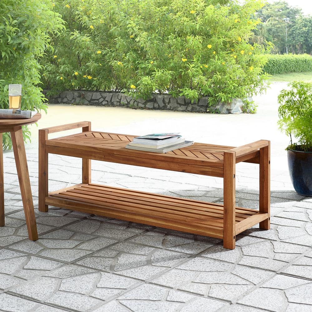 Walker Edison Furniture Company Chevron Acacia Wood Brown Outdoor Patio