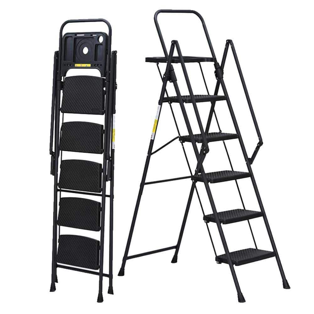 5-Step 5.1 ft. Reach Steel Step Ladder, Foldable Step Stool w/ Tool Tray & 
