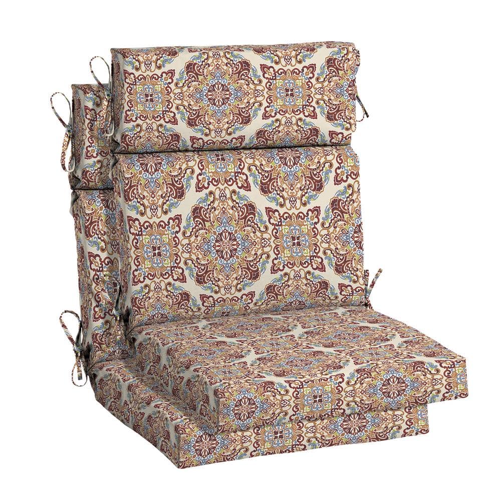 Hampton Bay 21.5 in. x 24 in. Chili Medallion Outdoor High Back Dining Chair Cushion (2Pack