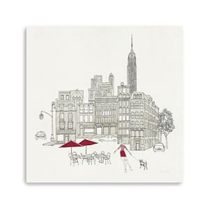 Red NYC Cafe Line Work by Avery Tillmon 1-piece Giclee Unframed Architecture Art Print 40 in. x 40 in
