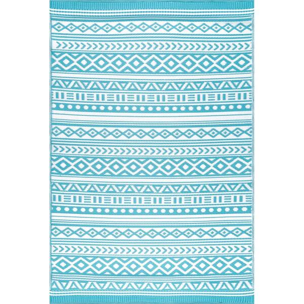Sunset Stripe Aqua 9 ft. x 12 ft. Indoor/Outdoor Area Rug