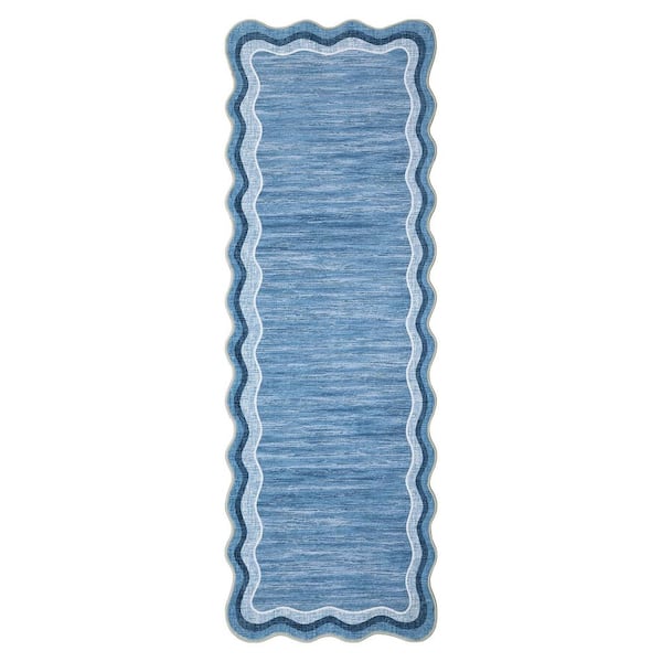 Washable Carpet Blue 2 ft. x 6 ft. Soft Non-slip Thin Area Rug Irregular Solid Color Decorative Carpet