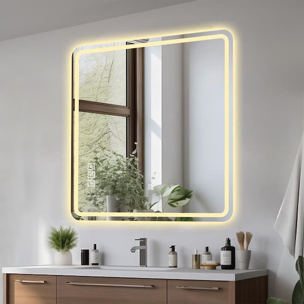 36 in. W x 36 in. H Square Frameless Anti-Fog Dimmable 3-Colors LED Light Wall Bathroom Vanity Mirror