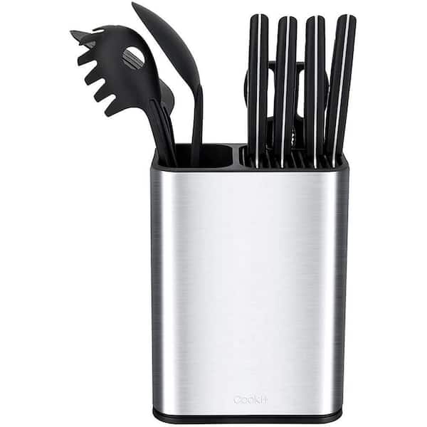 Knife Block Holder; Cookit Universal Knife Block without Knives; Unique  Double-Layer Wavy Design; Round Black Knife Holder for Kitchen; Space Saver