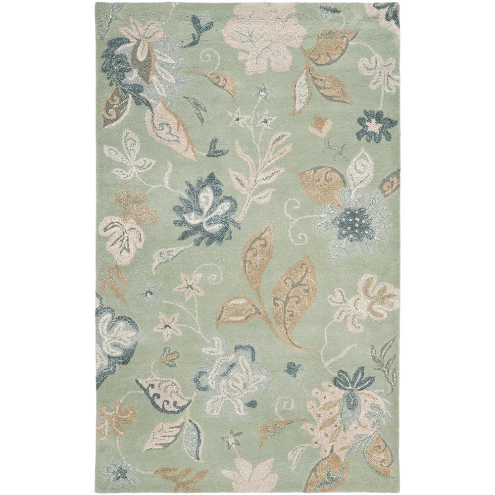 Handmade Gray Floral Wool Area Rug 5' x 8'