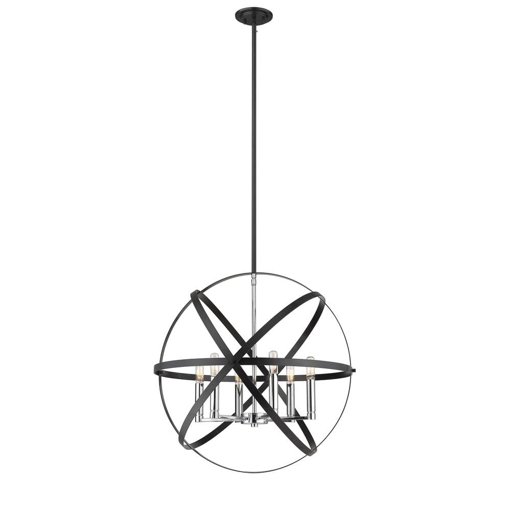 6-Light Hammered Black Plus Chrome Candlestick Pendant