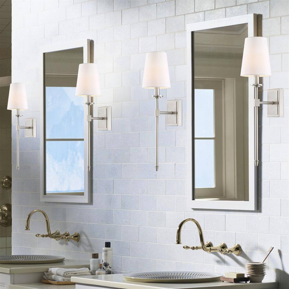 Torche 20" Transitional Wall Sconce with Linen Shade, Brushed Nickel