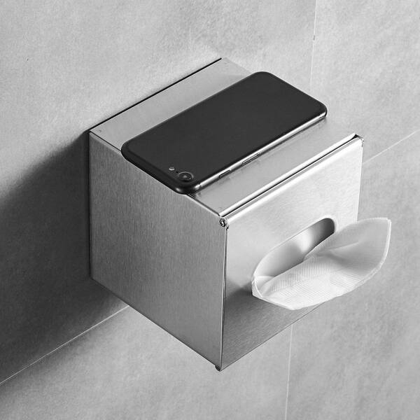 Wudkey 5 in. Square Stainless Steel Brushed Nickel Tissue Box