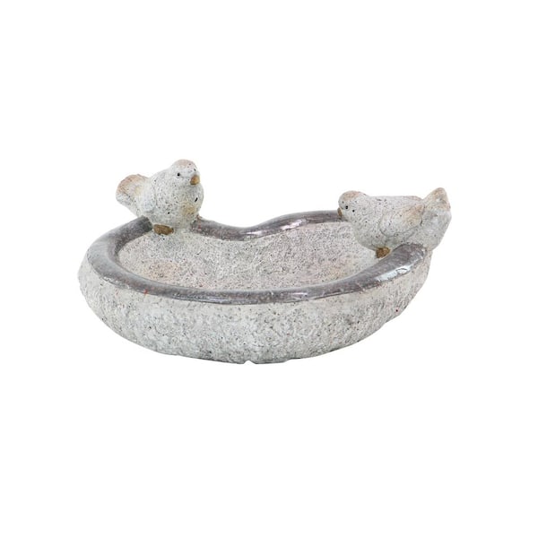 Litton Lane 6 in. Polystone Indoor Outdoor Bird Garden Sculpture with Bath Bowl