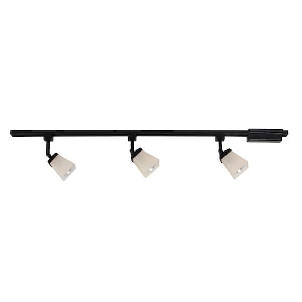 Hampton Bay 3-Light Matte Black Linen Glass Linear Track Lighting Kit