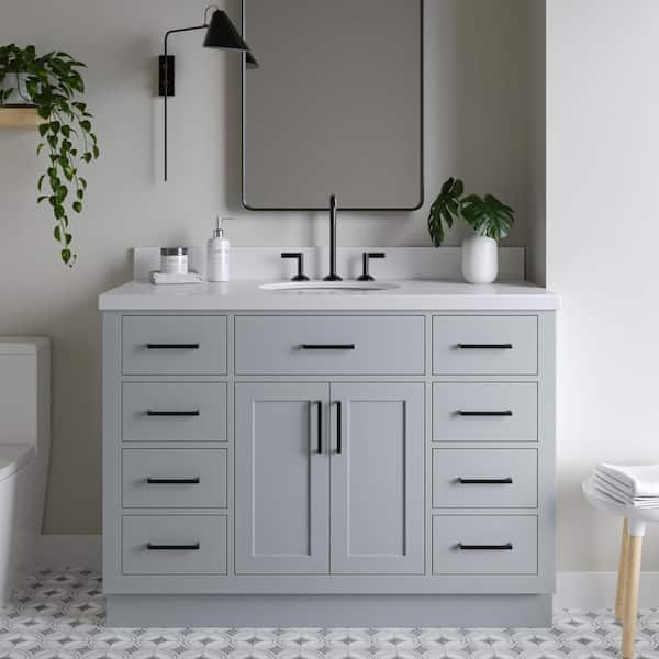 ARIEL Hepburn 49 in. W x 22 in. D x 36 in. H Bath Vanity in Grey with White Pure Quartz Vanity Top with White Basin