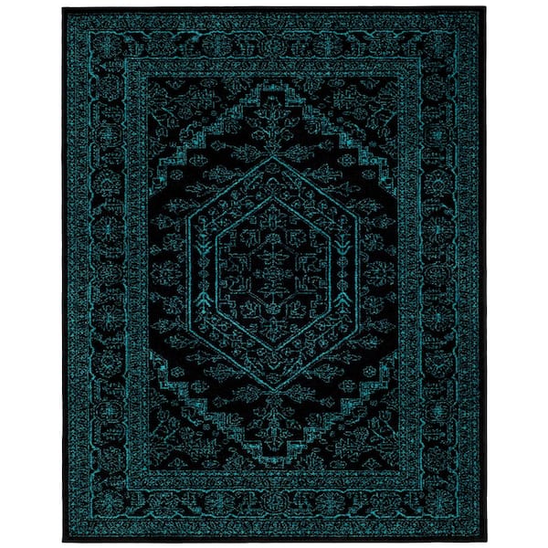 Adirondack Black/Teal 10 ft. x 14 ft. Border Medallion Area Rug