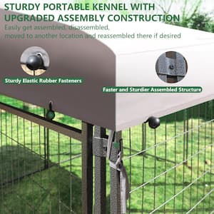 10 ft. x 10 ft. Outdoor Dog Kennel Fence with Rotating Feeding Door and Polyester Roof