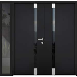 6777 84 in. x 80 in. Right-Hand/Inswing Side Tinted Glass Black Enamel Steel Prehung Front Door with Hardware
