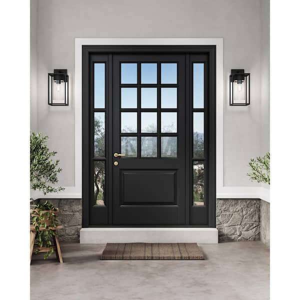 Vado Extra Large 1-Light Black Hardwired Outdoor Wall Lantern Sconce with Clear Glass Shade