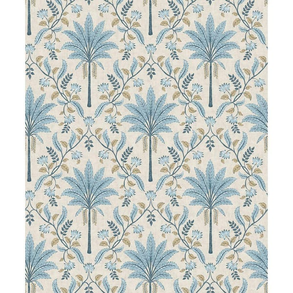 Palm Trellis Blue Non-Pasted Wallpaper (Covers 56 sq. ft.)