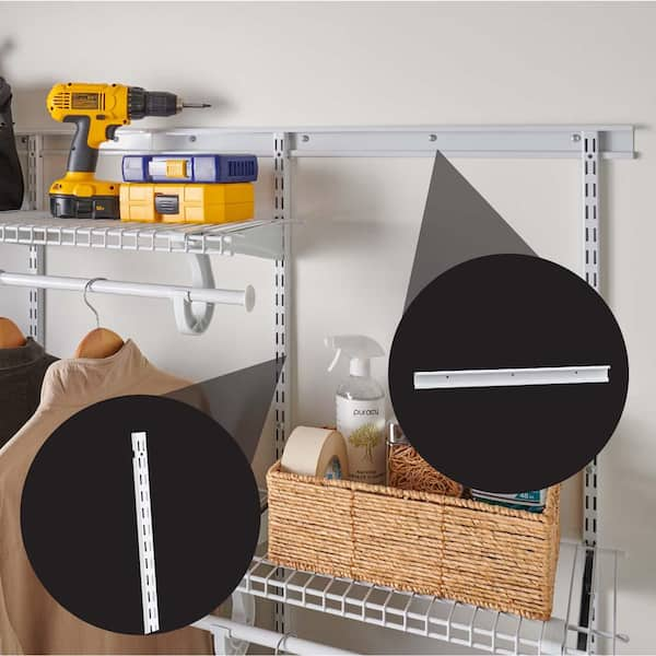 ClosetMaid ShelfTrack 120.5 in. W White Reach-In Wall Mount 5-Shelf Wire  Closet System Organizer Kit 2091 - The Home Depot