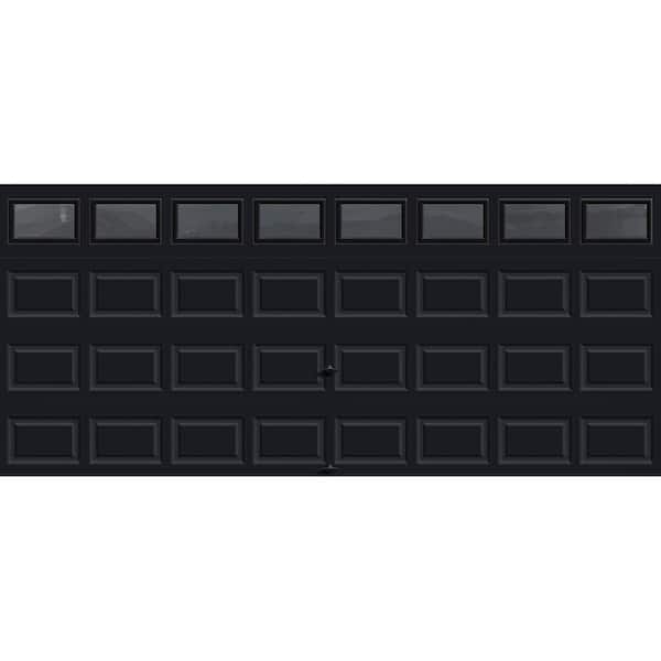 Clopay Classic Steel Short Panel 16ft x 7ft Insulated 18.4 R-Value Black Garage Door with windows