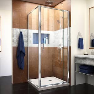 Flex 36 in. D x 36 in. W x 74.75 in. H Framed Corner Pivot Shower Enclosure in Chrome and Biscuit Shower Base