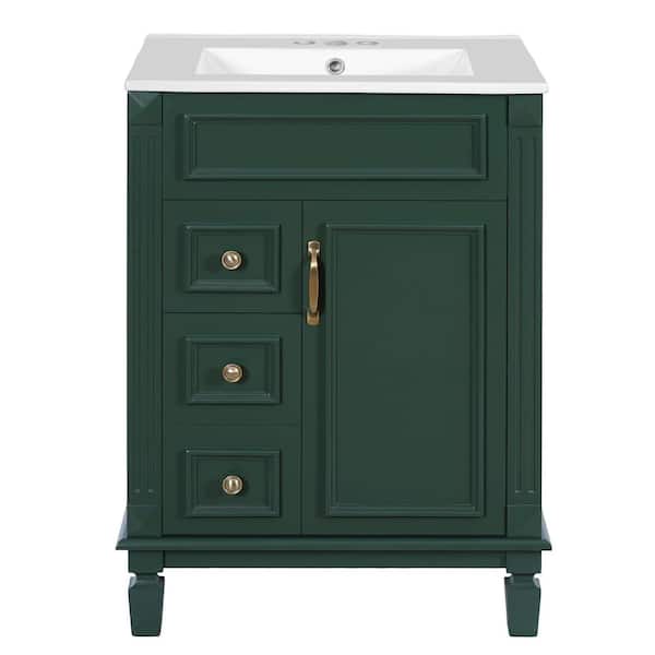 Virubi 24 in. Single Sink Green Bath Vanity with White Ceramic Top