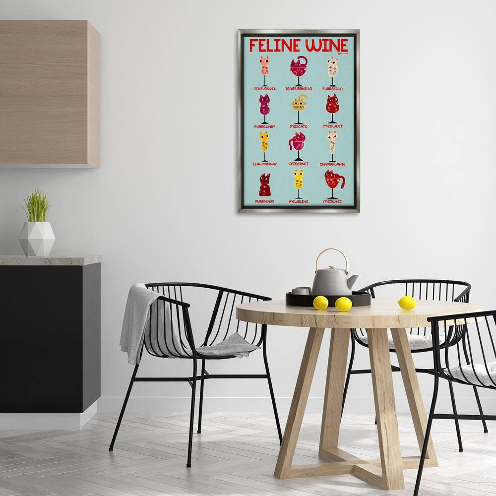 Clever Feline Wine Drinks by Carrie Cantwell Gray Floater Frame Animal Graphic Art Print 31 in. x 21 in. price history on PriceWatchPro