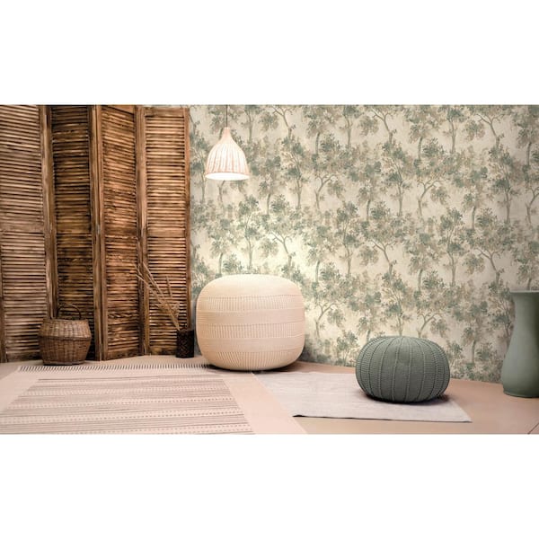 Emerald Green Hazy Digital Printed Trees Print Non Woven Non-Pasted Textured Wallpaper 57 Sq. Ft.