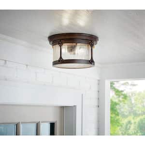 Lamont 2-Light Chestnut Outdoor Ceiling Flush Mount Light with Crackle Glass Shade