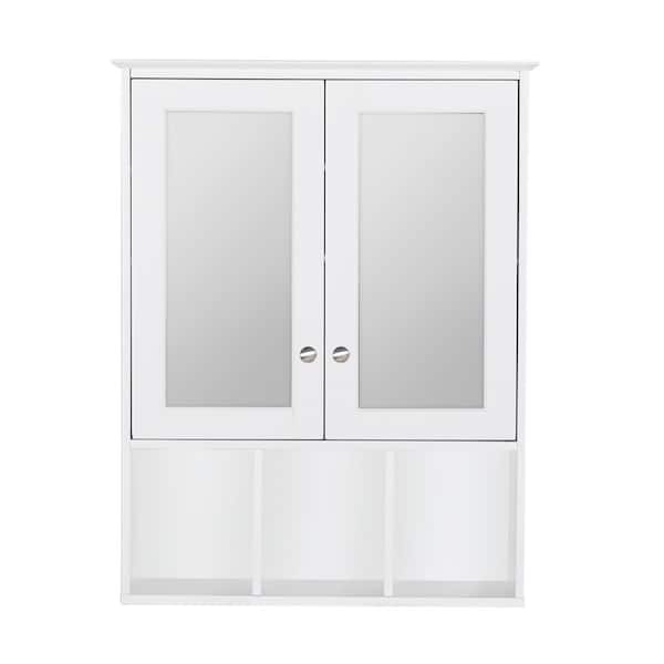 VEIKOUS 23.6 in. W x 30.4 in. H Rectangular Surface-Mount Bathroom Medicine Cabinet with Mirrors and Shelves in White