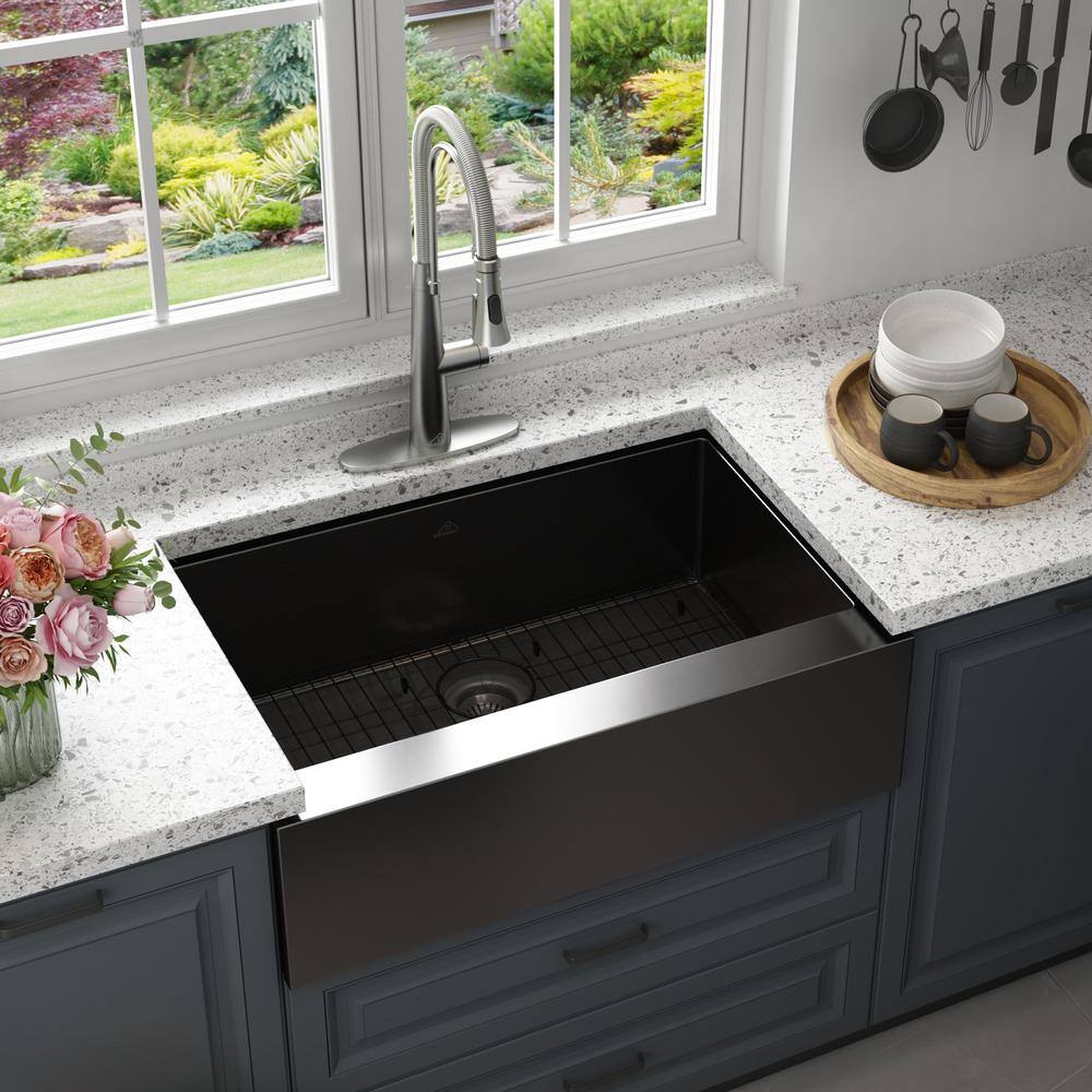 30" Black Stainless Steel Single Bowl Farmhouse Kitchen Sink