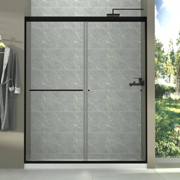 Xspracer Victoria 60 in. W x 72 in. H Sliding Framed Shower Door in Black Finish with Clear Glass