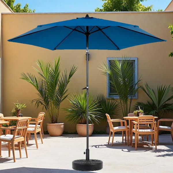 9 ft. Steel Outdoor Market Patio Umbrella Crank and Tilt Umbrella Without Base in Dark Blue
