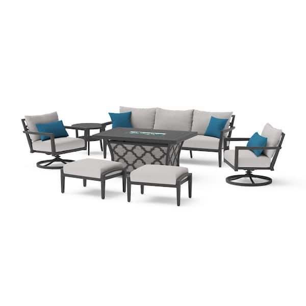 RST BRANDS Venetia 7-Piece Aluminum Patio Fire Pit Seating Set with Sunbrella Dove Gray Cushions