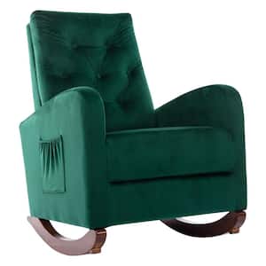 Green Velvet Fabric Padded Seat Rocking Chair with High Back
