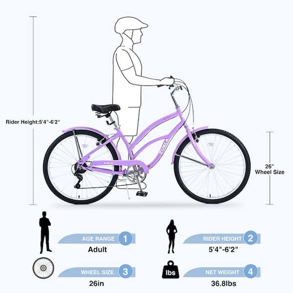 Sudzendf Purple Garden & Outdoor 26 in. 7-Speed Beach Cruiser