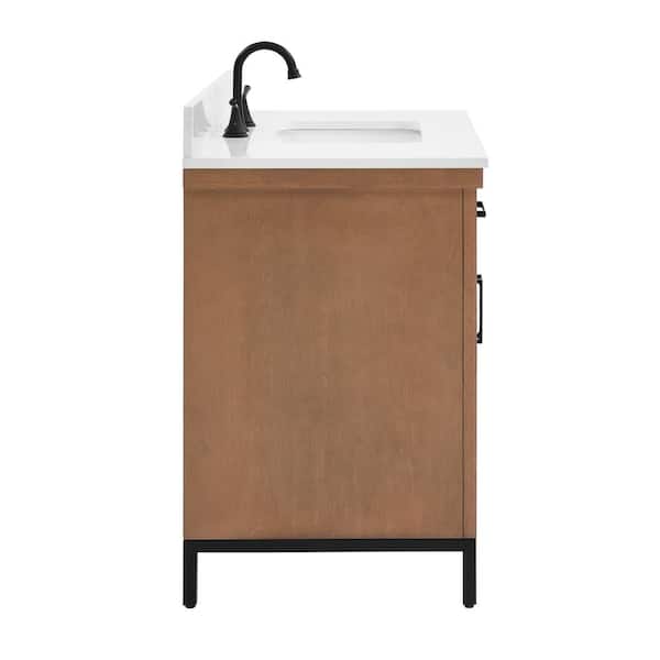Loren 36 in. Single Sink Freestanding Gunny Bath Vanity with Pure White Engineer Stone Top