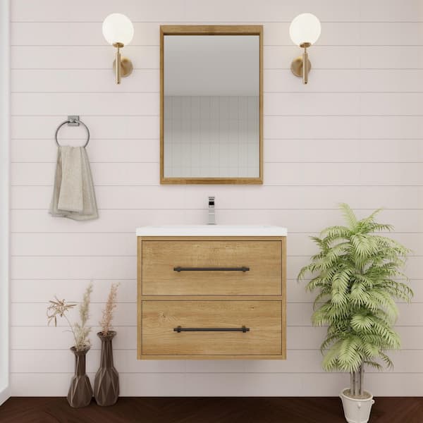 BV Better Vanity Victoria 24 in. W x 20 in. D x 22 in. H Single Sink Floating Bath Vanity in Oak with White Acrylic Top