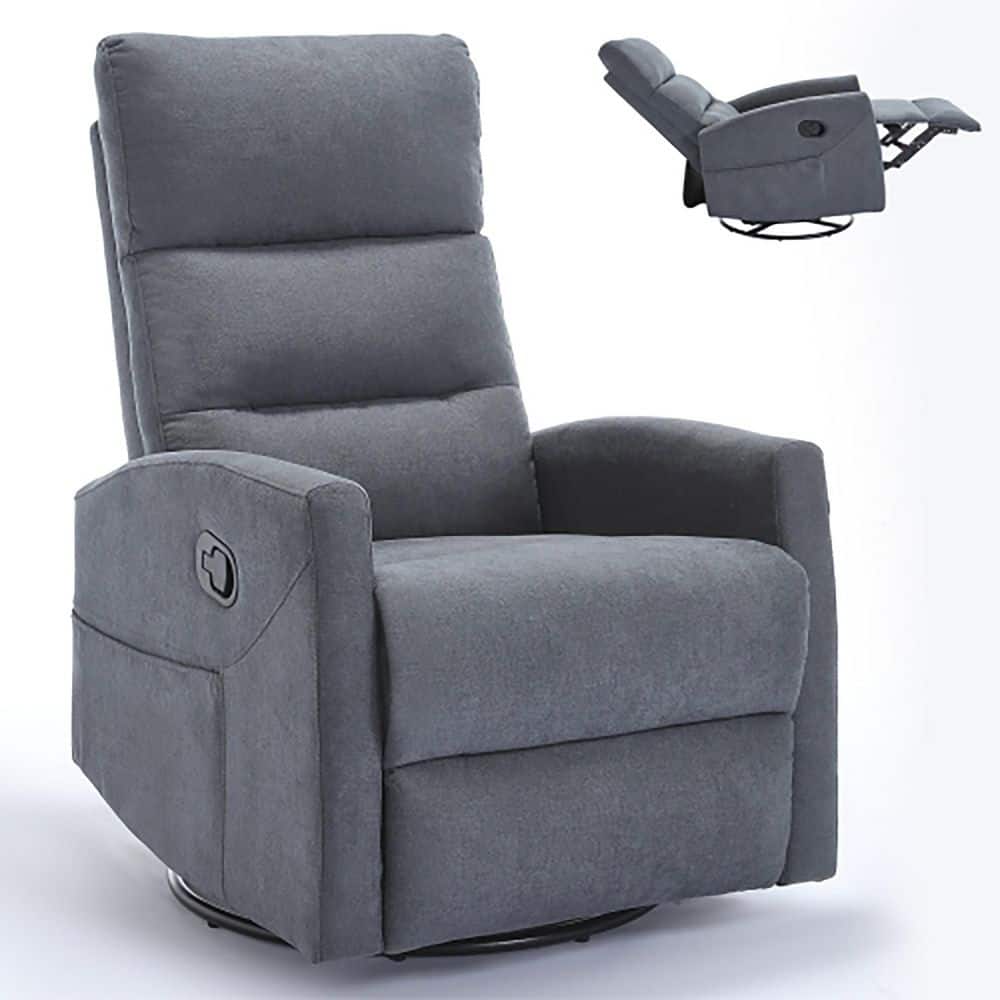 Gray Ergonomic Fabric Manual Recliner Chair with Rocker and Swivel for Livi