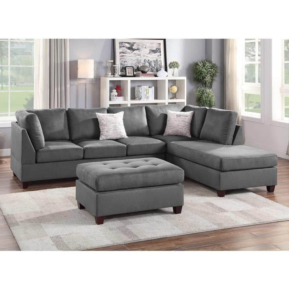 Venetian Worldwide, LLC Shasta 3-Piece Gray Microfiber 5-Seater L ...