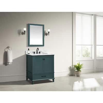 Merryfield 31 in. W x 22 in. D x 35 in. H Bathroom Vanity in Antigua Green with Carrara White Marble Top