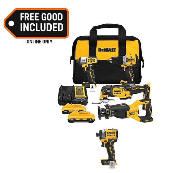 20V MAX Lithium-Ion Cordless 4-Tool Combo Kit and 20V MAX XR Cordless Impact Driver with (2) 4 Ah Batteries and Charger