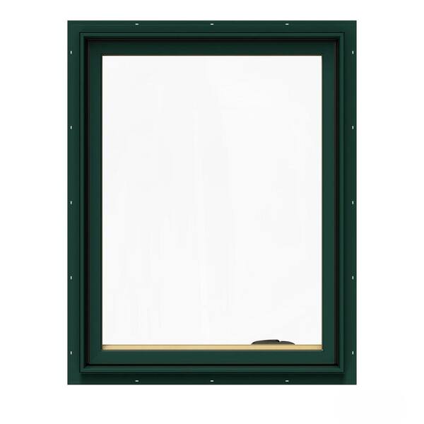 JELD-WEN 28.75 in. x 36.75 in. W-2500 Series Green Painted Clad Wood Right-Handed Casement Window with BetterVue Mesh Screen