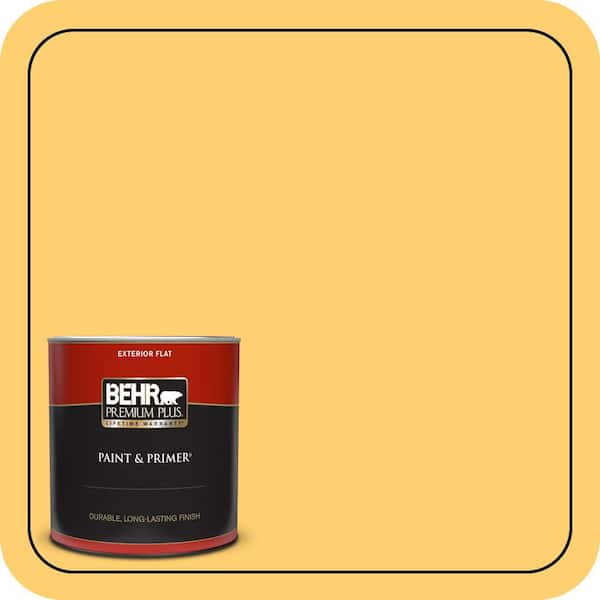 BEHR PREMIUM PLUS 1 qt. #320B-6 Mellow Yellow Flat Exterior Paint & Primer