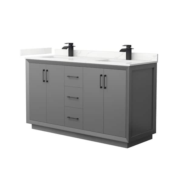 Wyndham Collection Strada 60 in. W x 22 in. D x 35 in. H Double Bath Vanity in Dark Gray with Giotto Quartz Top