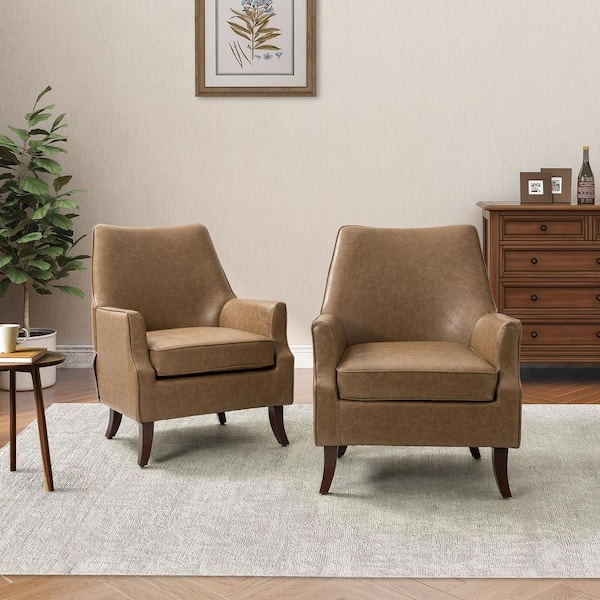 JAYDEN CREATION Scylla Vegan Leather Taupe Armchair with Solid Wood Legs (Set of 2)