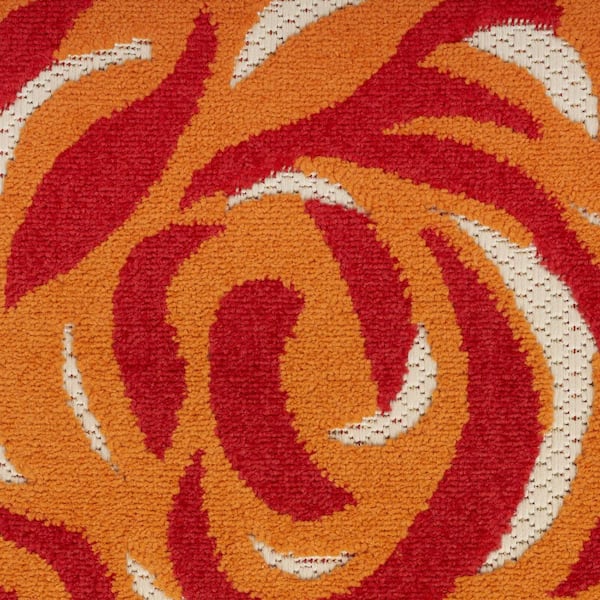 Ivory, Orange, Blue 8 ft. Round Loomed Floral Polypropylene Round Indoor/Outdoor Area Rug