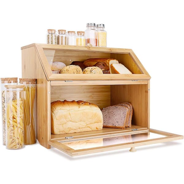 Adrinfly 1 Piece Double Layer Bread Box for Kitchen Counter